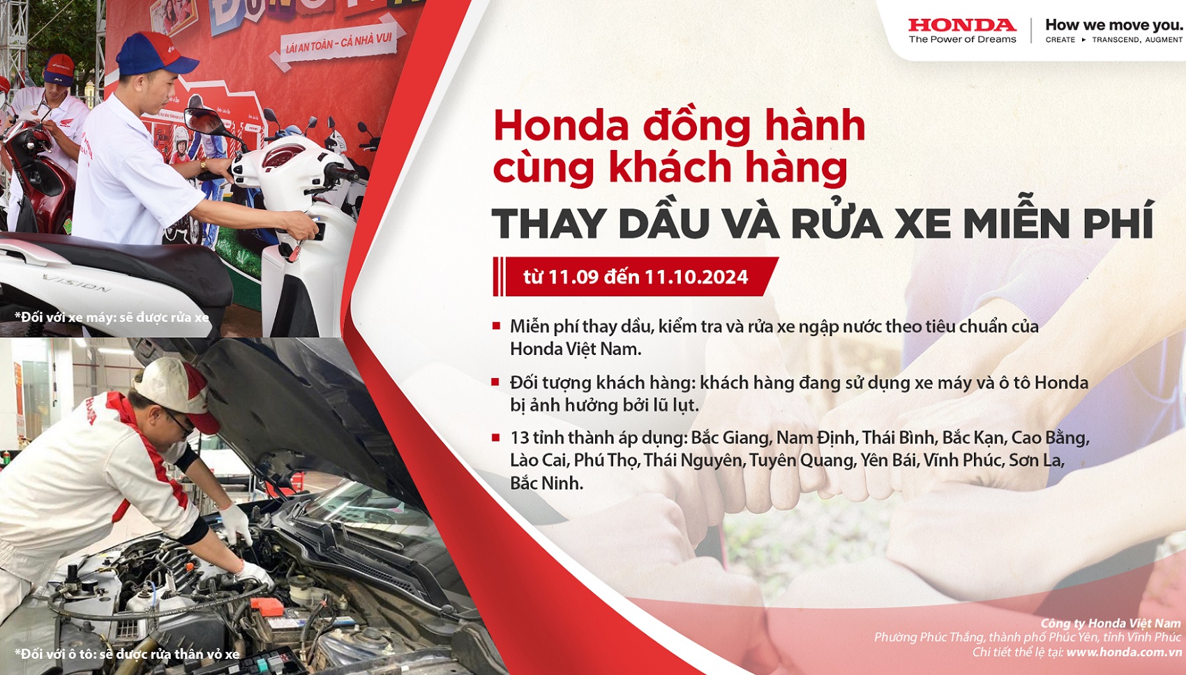 Honda Việt Nam kiểm tra, thay dầu miễn phí xe hư hại do mưa lũ