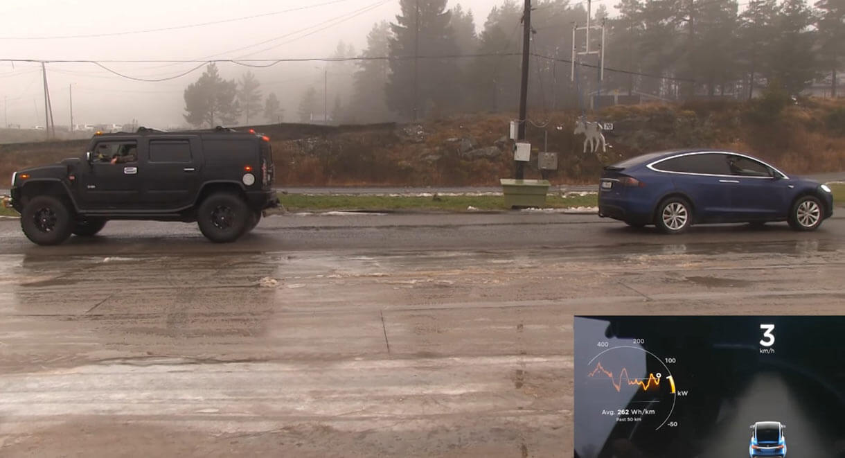 Tesla Model X thách đấu Hummer H2 “kéo co”
